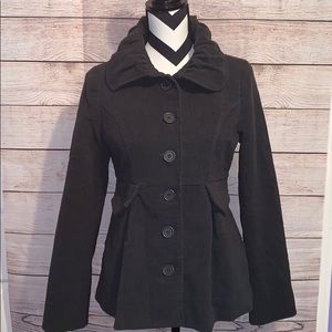 Jack BB Dakota Gray Ruffled Collar Pea Coat